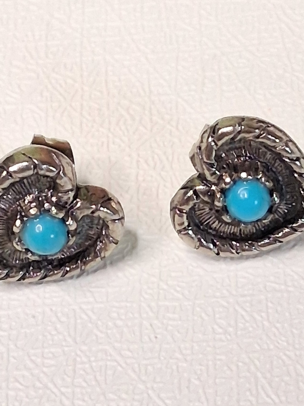 Sterling Silver Heart Stud Earrings with Turquoise Cabochons